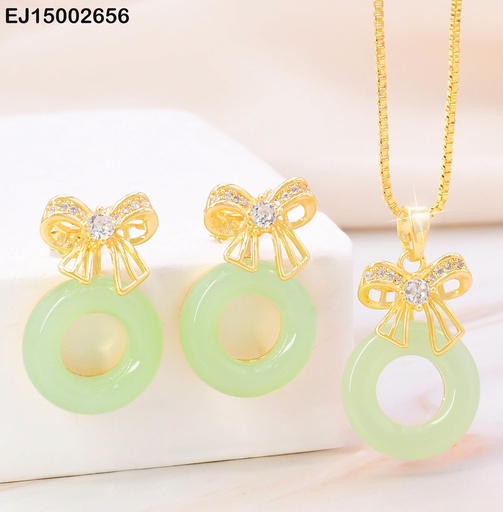 [EJ15002656] SET CIRCULO VERDE MENTA C/LAZO ZIRCONIAS SE1045-324