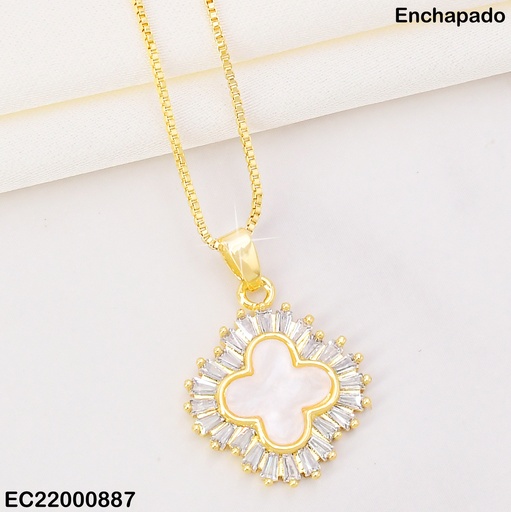 [EC22000887] CADENA C/DIJE:VAN CLEEF BLANCO BORDES ZIRC. CE363-5/N4485
