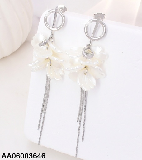 [AA06003646] ARETES PLAT.FLOR BLANCA C/LINEAS COLGANTES EA1214-45