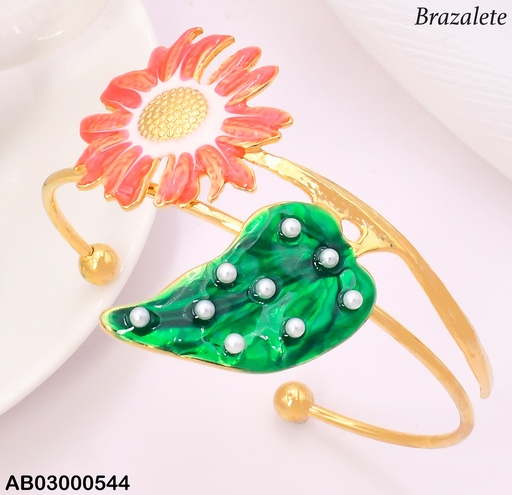 [AB03000544] BRAZALETE FLOR ROJA C/HOJA C/PERLITAS BA2227-45