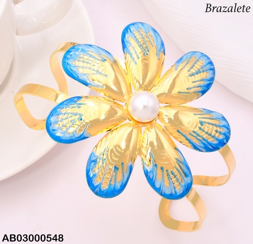 [AB03000548] BRAZALETE FLOR ESMALTADA CELESTE C/ DORADO BA2247-45