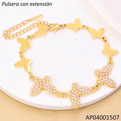 [AP04001507] PULSERA DOR MARIPOSAS LISAS/ PERLAS BA2230-45