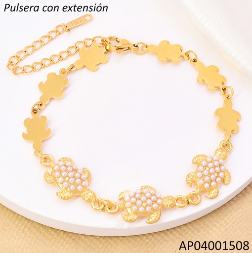 [AP04001508] PULSERA DOR TORTUGAS LISAS/PERLA BA2231-45
