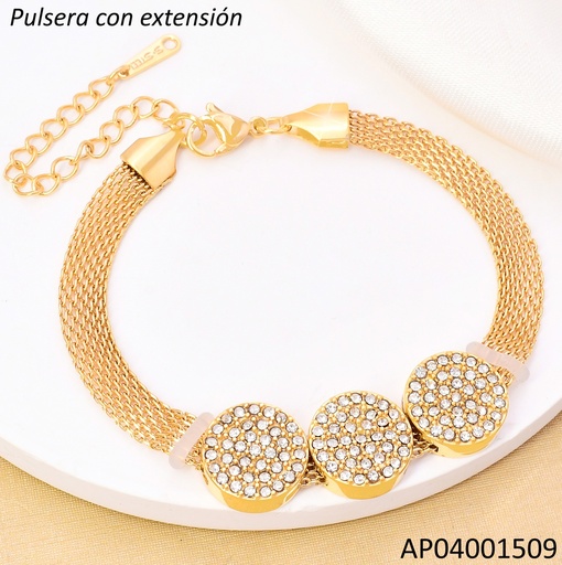 [AP04001509] PULSERA DOR MALLA / 3 CIRCULOS ZIRC. BA2232-45