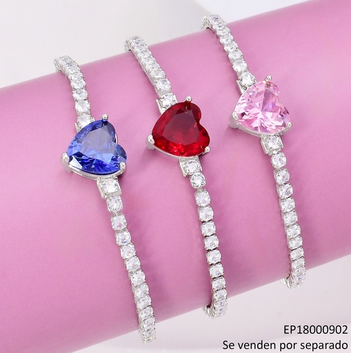 [EP18000902] PULSERA TENNIS PLAT ZIRC CORAZON COL. SURT. BE521-319