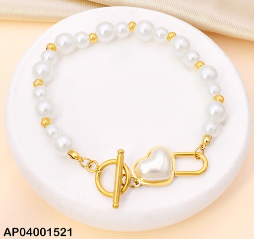 [AP04001521] PULSERA PERLA CORAZON ESTILO STTIFANY DOR KB170416-KSP