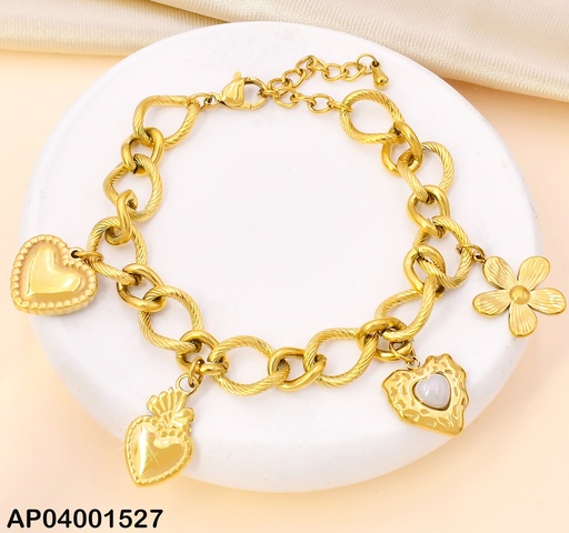 [AP04001527] PULSERA ESLABON/CORAZON/FLOR DOR KB204094-SXSJ