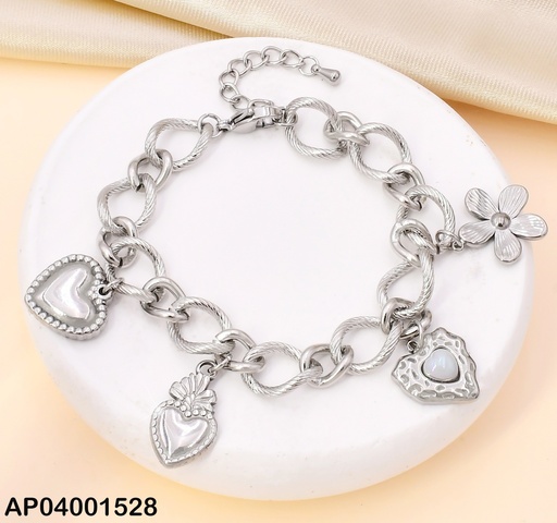 [AP04001528] PULSERA PLAT ESLABON/CORAZON/FLOR KB204094-SXSJ