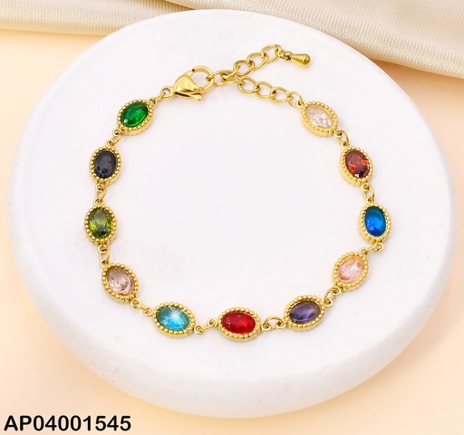 [AP04001545] PULSERA DOR ZIRC OVALADAS VARIOS COLORES KB204113-SXSJ