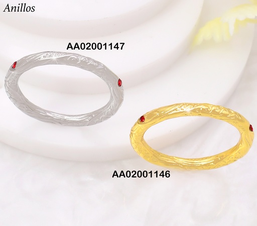 [AA02001147] ANILLO PLAT GRAB. LINEAS/PUNTEADO/ZIRC ROJA KR113194- SP