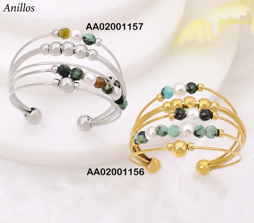 [AA02001156] ANILLO DOR 5 LINEAS/PELOTITAS VERDES KR113049- QY