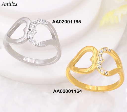 [AA02001165] ANILLO PLAT CORAZONES EN HORIZ. ZIRC/LISO KR113245- YH