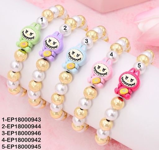 [EP18000943] PULSERA PELOTAS DOR-PERLAS LABUBU VERDE BE737-5