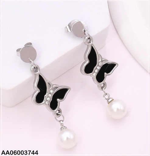 [AA06003744] ARETES PLAT CIRCULO PLAT/MARIPOSA NEGRA/ PERLA KE103674-TLA