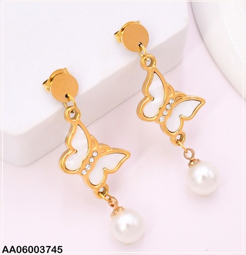 [AA06003745] ARETES DOR CIRCULO DOR/MARIPOSA BLANCA/KE103662-TLA