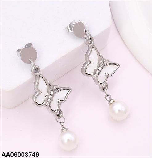 [AA06003746] ARETES PLAT CIRCULO PLAT/MARIPOSA BLANCA/PERLA KE103662-TLA