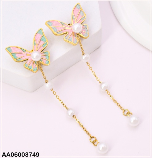 [AA06003749] ARETES DOR MARPOSA VERDE/ROSA/CADENITA/PERLAS KE119459-SXSJ