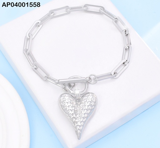 [AP04001558] PULSERA PLAT ESLAB. LARGOS/CORAZON INFLADO/CIERRE TIFFANY KB205146-Z
