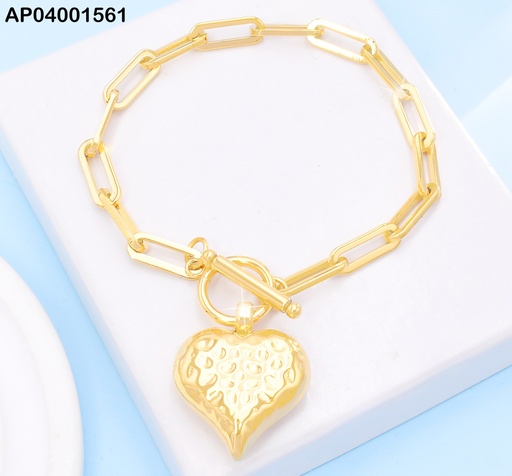 [AP04001561] PULSERA DOR ESLAB. LARGOS/CORAZON INFLADO PUNTEADO/CIERRE TIFFANY KB205150-Z