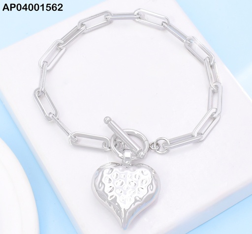 [AP04001562] PULSERA PLAT ESLAB. LARGOS/CORAZON INFLADO PUNTEADO/CIERRE TIFFANY KB205150-Z