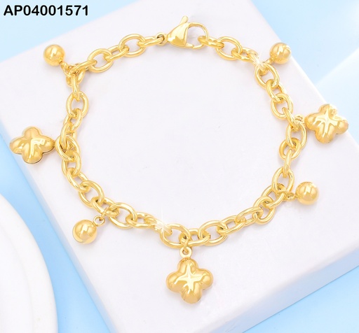 [AP04001571] PULSERA DOR PELOTITAS/FLORES KB204719-Z