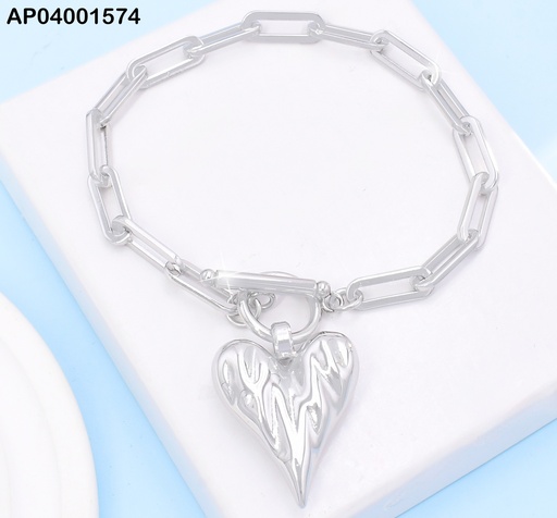 [AP04001574] PULSERA PLAT. CORAZON INFLADO ALARGADO/CIERRE TIFFANY KB205148-Z