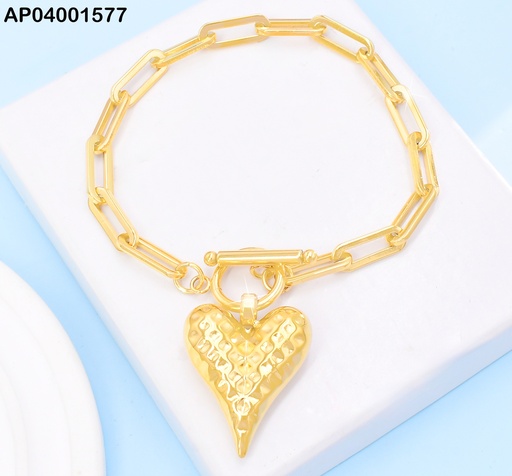 [AP04001577] PULSERA DOR ESLAB. ALARGADO/CORAZON PUNTEADO/ CIERRE TIFFANY KB205149-Z