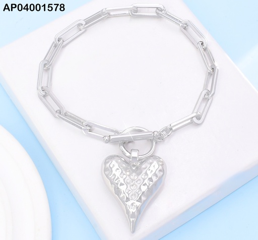 [AP04001578] PULSERA PLAT ESLAB. ALARGADO/CORAZON PUNTEADO/ CIERRE TIFFANY KB205149-Z