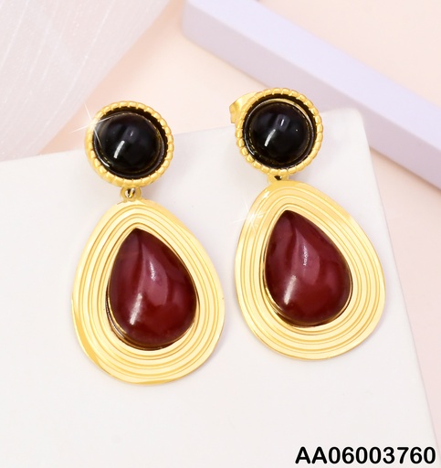 [AA06003760] ARETES RD C/GOTA DOR-ROJO VINO KE119067-JM