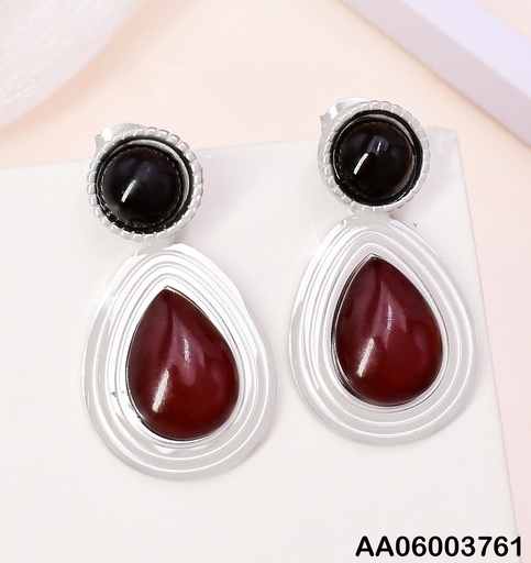 [AA06003761] ARETES RD C/GOTA PLAT-ROJO VINO KE119067-JM