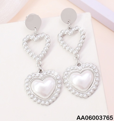 [AA06003765] ARETES PLAT.PLACA RD/CROQUI CORAZON/🤍PERLA EE105453-BI