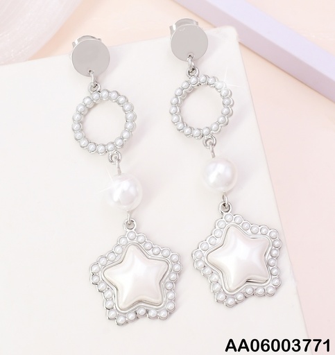 [AA06003771] ARETES PLAT. RD/CIRCULO/PERLA/ESTRELLA BLANCA KE105452-BI
