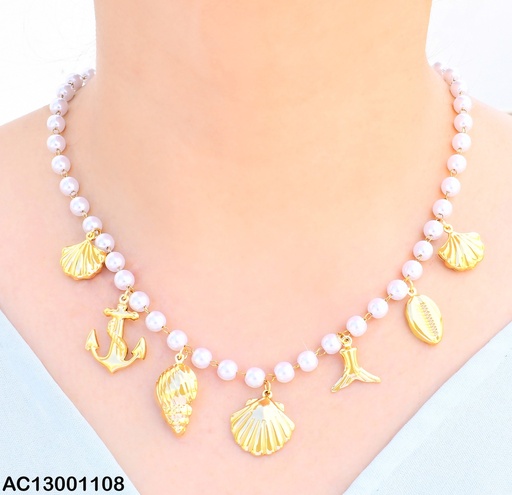 [AC13001108] CADENA PERLA 7 DIJES DOR OSTRA/COLA SIRENA/ANCLA CA449-45