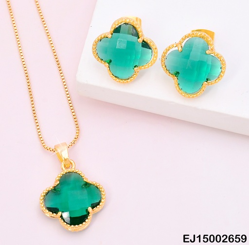 [EJ15002659] SET VAN CLEEF CRISTAL VERDE/BORDE DORADO N4905