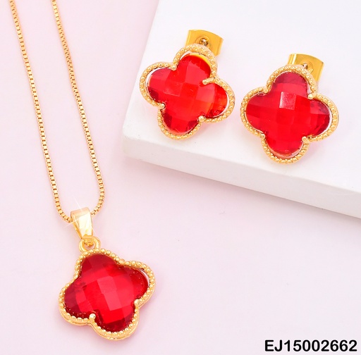 [EJ15002662] SET VAN CLEEF CRISTAL ROJO/BORDE DORADO N4905/SE1189-8