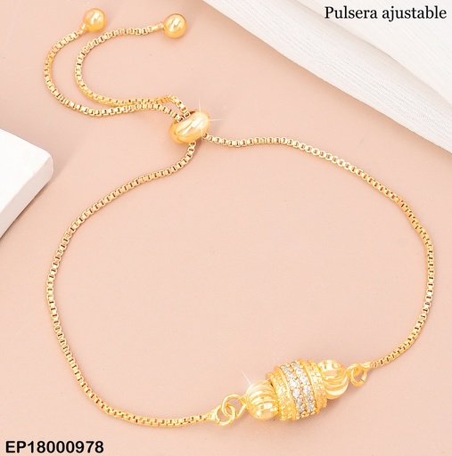 [EP18000978] PULSERA DOR AJUSTABLE  CILINDRO ZIRC/ RELIEVE AMBOS LADOS BE774-332