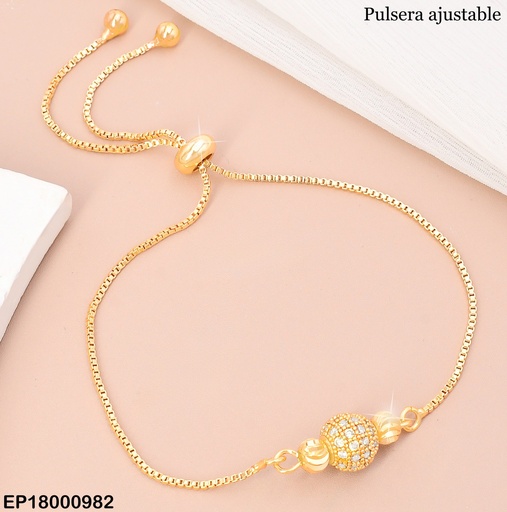 [EP18000982] PULSERA DOR AJUSTABLE PELOTA ZIRC/ RELIEVE AMBOS LADOS BE777-332