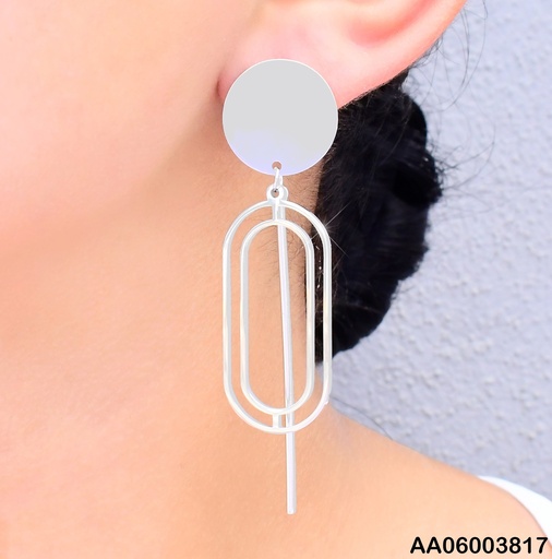[AA06003817] ARETES PLAT.PLACA RD C/DOBLE OVALO-BARRITA VERT.KE103920-PY