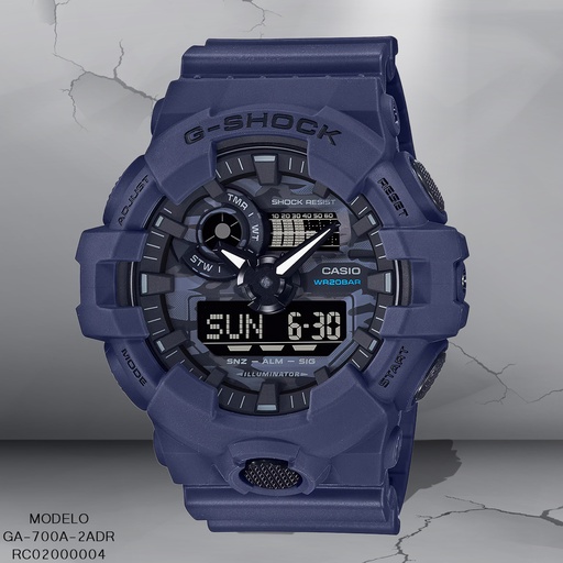 [RC02000004] RELOJ CASIO ANALOGO CAB GA-700CA-2ADR SILICON AZUL