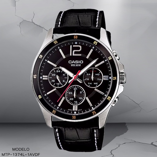 [MTP-1374L-1AVDF] RELOJ CASIO ANALOGO CAB MTP-1374L-1AVDF CUERO NEGRO
