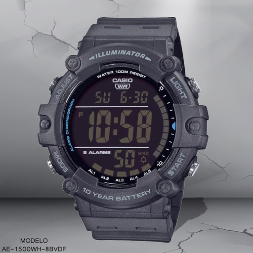 [AE-1500WH-8BVDF] RELOJ CASIO DIGITAL CAB AE-1500WH-8BVDF SILICON GRIS