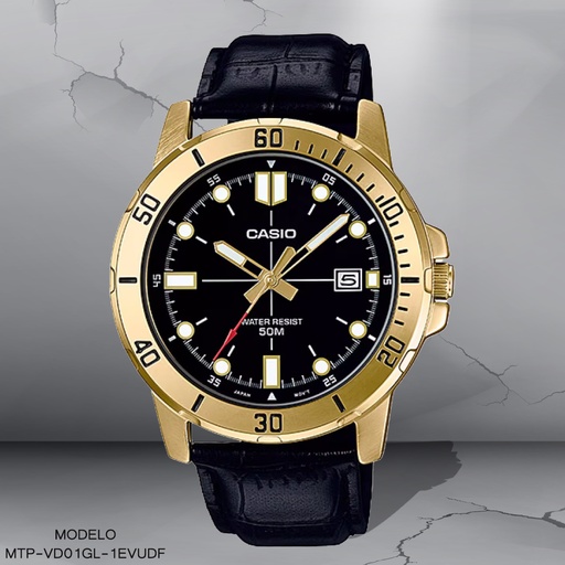 [MTP-VD01GL-1EVUDF] RELOJ CASIO ANALOGO CAB MTP-VD01GL-1EVUDF CUERO NEGRO