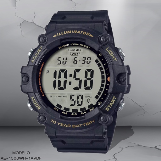 [AE-1500WH-1AVDF] RELOJ CASIO DIGITAL CAB AE-1500WH-1AVDF SILICON NEGRO