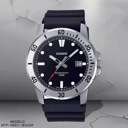 [MTP-VD01-1EVUDF] RELOJ CASIO ANALOGO CAB MTP-VD01-1EVUDF SILICON NEGRO