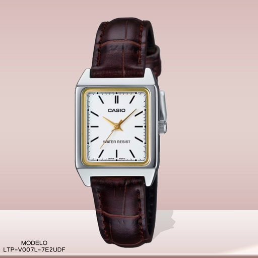 [LTP-V007L-7E2UDF] RELOJ CASIO ANALOGO DAMA LTP-V007L-7E2UDF CUERO CAFE