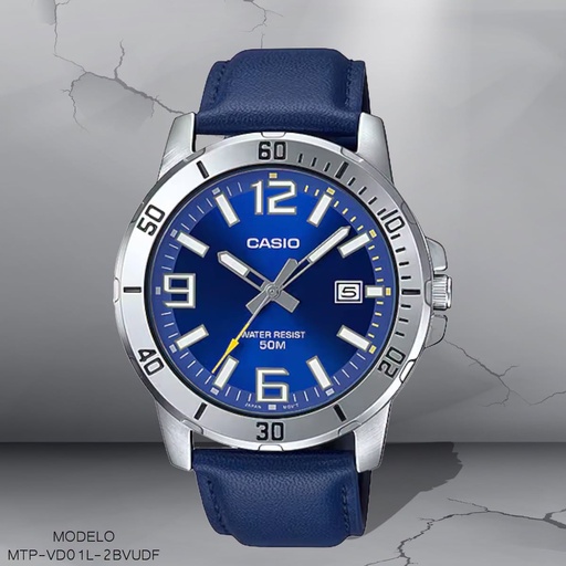 [MTP-VD01L-2BVUDF] RELOJ CASIO ANALOGO CAB. MTP-VD01L-2BVUDF CUERO AZUL