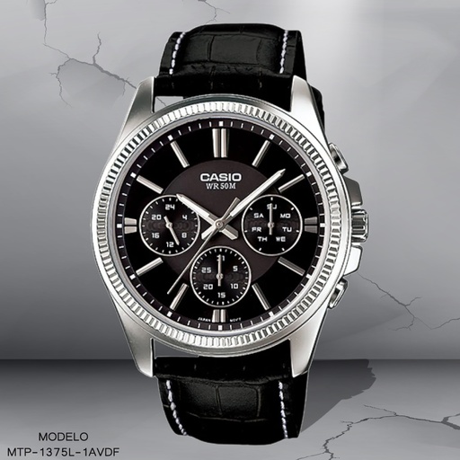 [MTP-1375L-1AVDF] RELOJ CASIO ANALOGO CAB MTP-1375L-1AVDF CUERO NEGRO
