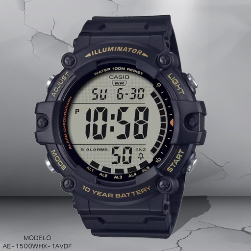 [AE-1500WHX-1AVDF] RELOJ CASIO DIGITAL CAB AE-1500WHX-1AVDF SILICON NEGRO