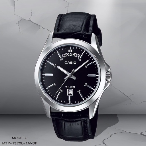 [MTP-1370L-1AVDF] RELOJ CASIO ANALOGO CAB. MTP-1370L-1AVDF CUERO NEGRO