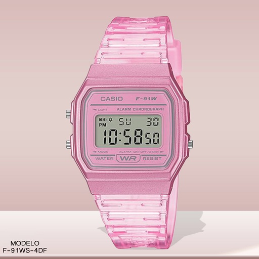 [F-91WS-4DF] RELOJ CASIO DIGITAL DAMA F-91WS-4DF RESINA ROSADA
